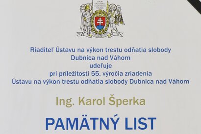 PAMÄTNÝ LIST za príkladnú spoluprácu