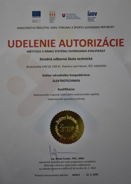 udelenie - autorizovana institucia